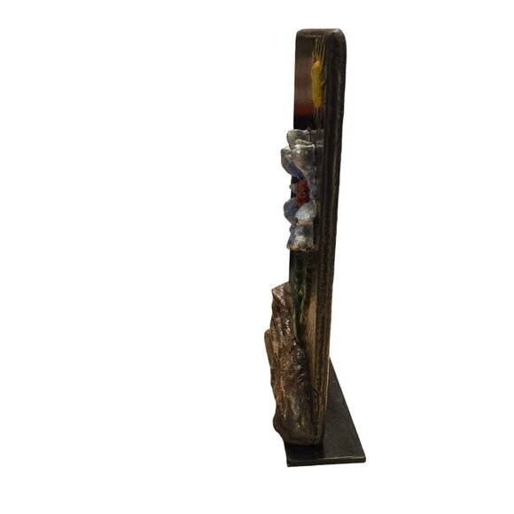 Metal Flower Sculpture OOAK Modern Art Home Decor Floral Statue - Picture 5 of 16